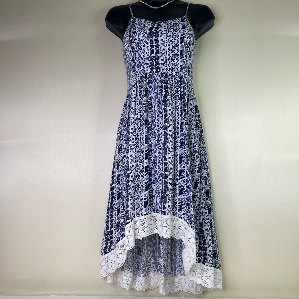 Abercrombie Kids Blue Floral High-Low Boho Dress Lace Trim Girls Size M 12